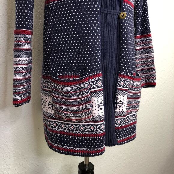 Hanna Andersson navy white red snowflake Nordic cardigan size Extra Small XS - Picture 4 of 16